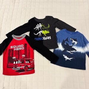 Garanimals Bundle 3 Long Sleeve Shirts Boy 3T Fire Truck Dinosaurs Sharks